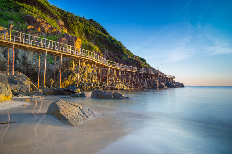 芽庄,异国情调,越南,海滩,海景,长时间曝光,桥,岩石,荒岛,日出