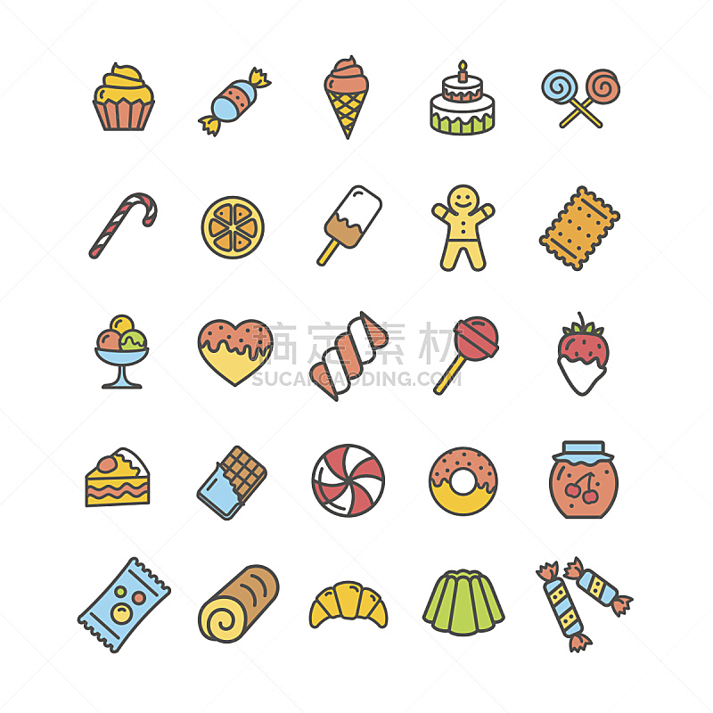 矢量,细的,面包店,图标,线条,糖果店,纸杯蛋糕,糖衣蛋糕,松饼,多纳圈