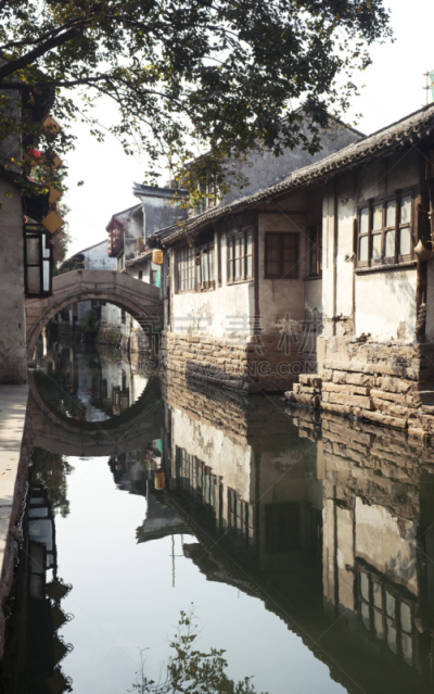 苏州,运河,垂直画幅,水,无人,古老的,户外,居住区,彩色图片,城镇