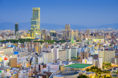 都市风景,日本,大阪府,公园,水平画幅,夜晚,曙暮光,旅行者,户外,现代