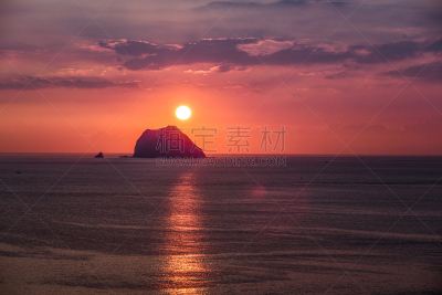 岛,在上面,天空,水平画幅,橙色,地形,无人,户外,太阳,海洋