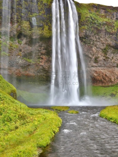 冰岛国,塞里雅兰瀑布,卡斯科,seljalandsfoss waterfall,垂直画幅,瀑布,无人,户外,草,淡水