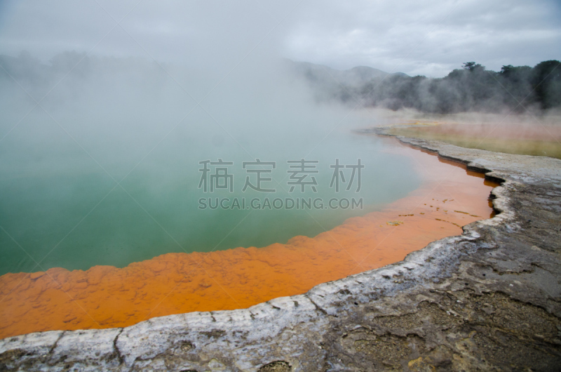 香槟池,怀奥塔普温泉公园,罗托鲁阿,硫磺,水,水平画幅,无人,火山地形,夏天,户外