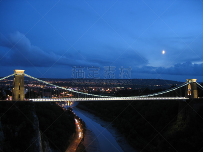 克利夫顿吊桥,天空,沟壑,地名,水平画幅,夜晚,无人,月亮,英格兰,户外