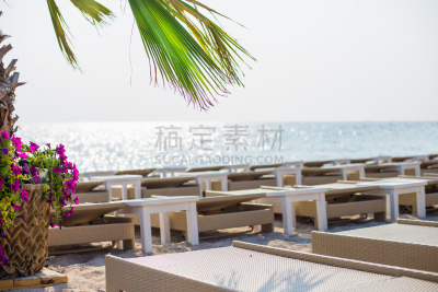 海滩,sun lounger,水平画幅,沙子,无人,夏天,户外,塑胶,家具,休闲椅