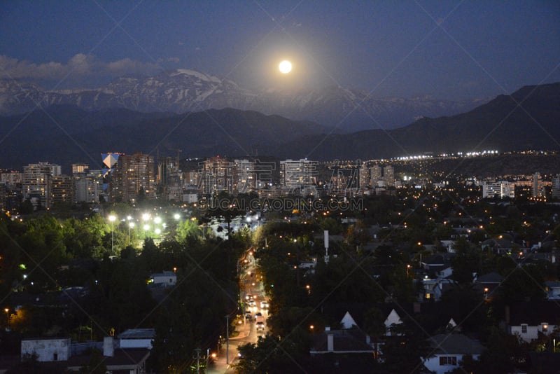 月亮,山,智利,圣地亚哥德古巴,充满的,安地斯山脉,mount anderson,月光酒,天空,水平画幅