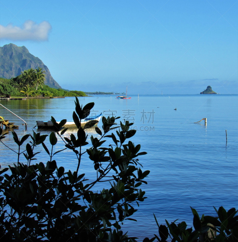 卡哈鲁乌,海岸线,夏威夷,瓦胡岛,岛,侧面视角,划艇,云景,太平洋岛屿,热带气候