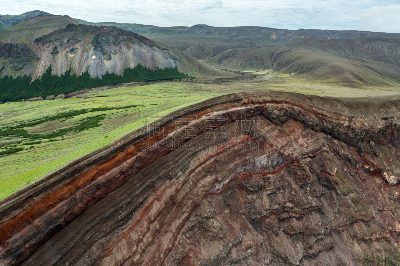 堪察加半岛,火山,南,自然公园,火山喷口,kronotsky国家生物圈保护区,硫磺,熔岩,风,水平画幅