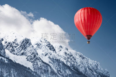 热气球,在上面,冬天,地形,红色,旅途,天空,风,休闲活动,陆用车