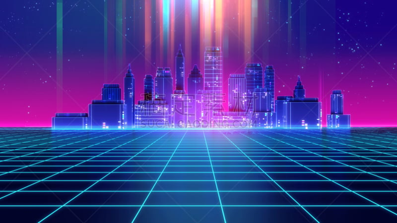 Retro futuristic background 1980s style 3d illustration.