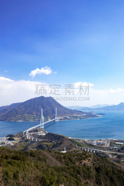 日本,濑户内海,桥,垂直画幅,天空,无人,蓝色,诺曼底大桥,斜拉桥,自行车