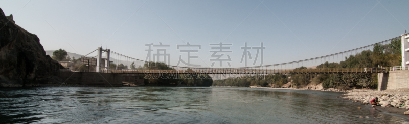 阿富汗,吊桥,水平画幅,无人,全景,早晨,户外,建筑结构,巴达赫尚省,建筑业