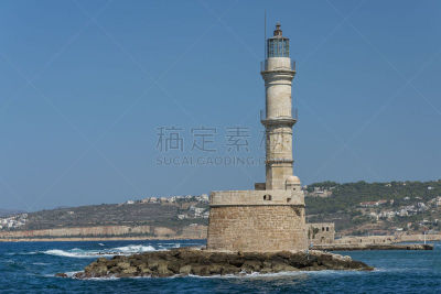 干尼亚,克里特岛,灯塔楼,干尼亚镇,旅游目的地,水平画幅,无人,希腊,度假