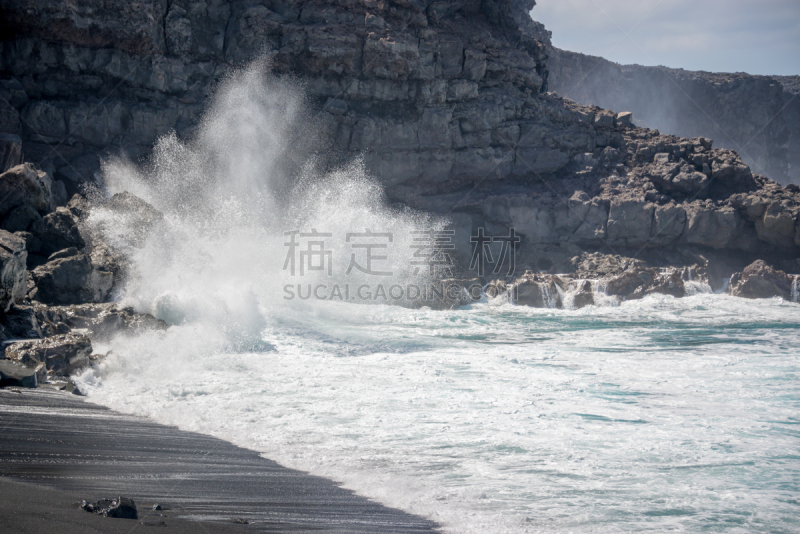 兰萨罗特岛,加那利群岛,海滩,西班牙,波浪,冰块,黑沙,timanfaya national park,熔岩,火山地形