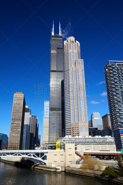 芝加哥市,垂直画幅,水,无人,户外,都市风景,现代,冬天,著名景点,芝加哥鲁普商业区