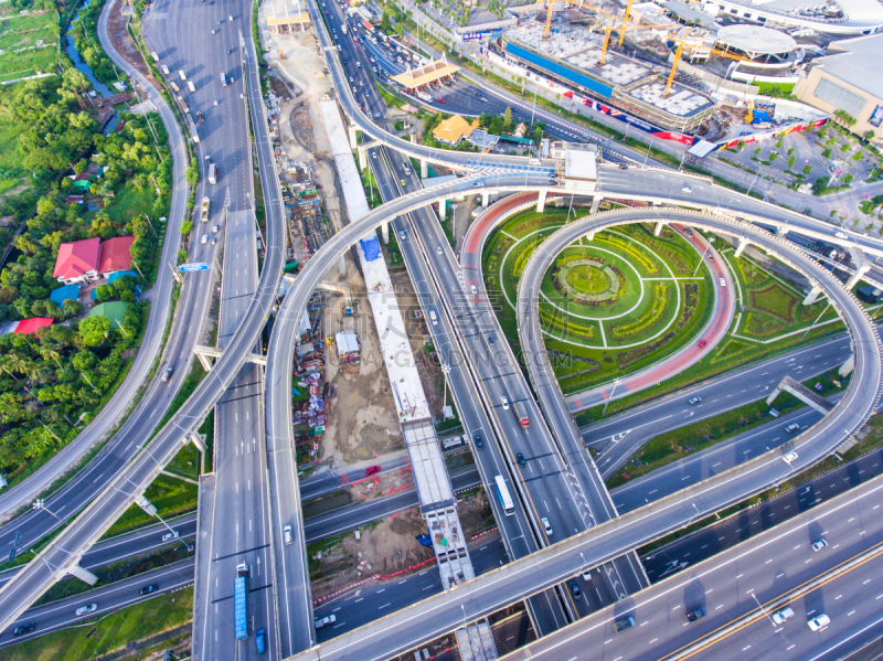 都市风景,圆形,公路,泰国,在上面,航拍视角,曼谷,从在汽车上的角度拍摄,航空器拍摄视角,4k分辨率