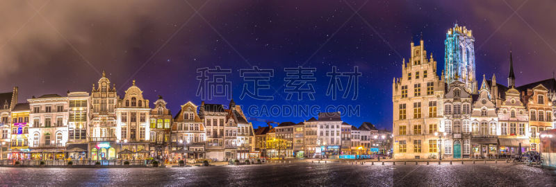 梅希林花边,布鲁塞尔大广场,比利时,布鲁塞尔,天空,水平画幅,夜晚,无人,古城