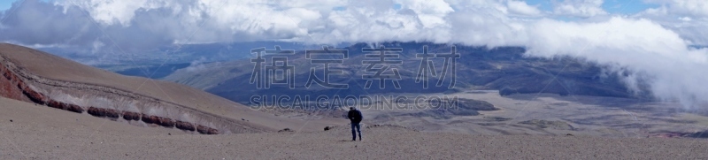 非凡的,科多巴克西火山,动物足,看风景,自然,背包,云,全景,图像