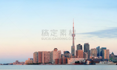 多伦多,水平画幅,无人,海港,早晨,户外,湖,滨水,都市风景,商业金融和工业