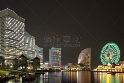 夜晚,横滨,城市天际线,横滨高速铁路,居住区,车轮,水平画幅,海港,旅行者,户外