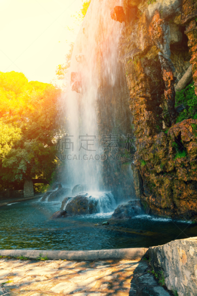 瀑布,派克大街,垂直画幅,水,美,公园,古典式,夏天,户外,石头