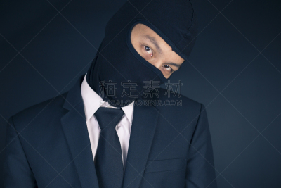 男商人,巴拉克拉法帽,做计划,衣服,水平画幅,面具,套装,背景分离,白人,商业金融和工业