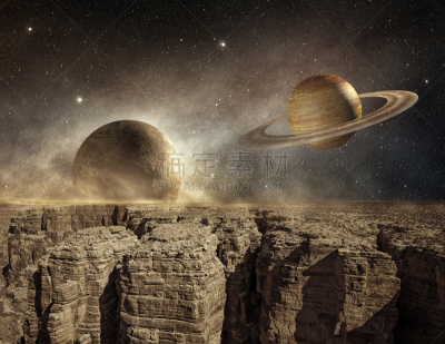 土星,月亮,贫瘠的,地平线,天空,未来,星系,水平画幅,沙子,无人