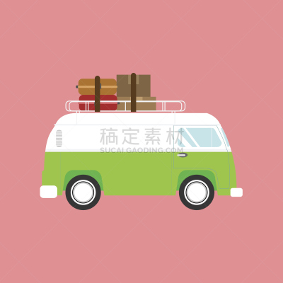 矢量,绘画插图,面包车,巴士,嬉皮士,汽车,陆用车,图像,夏天,大众汽车