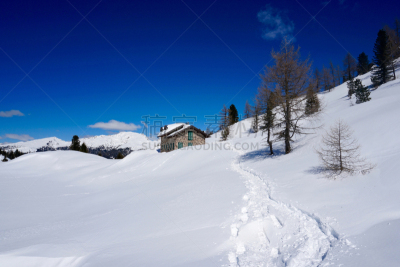 雪,冬天,山,地形,牧人小屋,太阳,天空,水平画幅,无人,户外