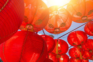 纸灯笼,新年前夕,红色,中国,事件,背景,运气,灯笼,天空,新的