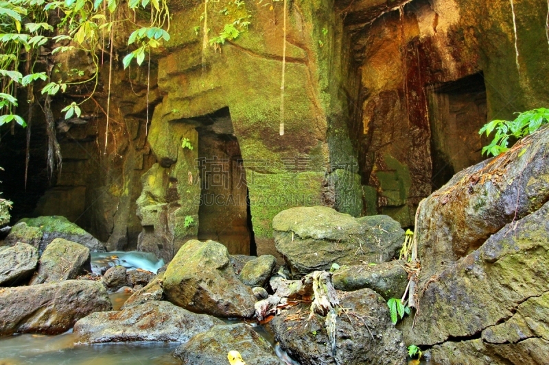 巴厘岛,寺庙,森林,大象山石窟,水,水平画幅,旅行者,石材,怪异,雨林