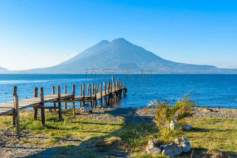 巴纳哈契,风景,危地马拉,码头,地形,木制,火山,阿蒂特兰湖,圣彼得阿塔卡马,海滩