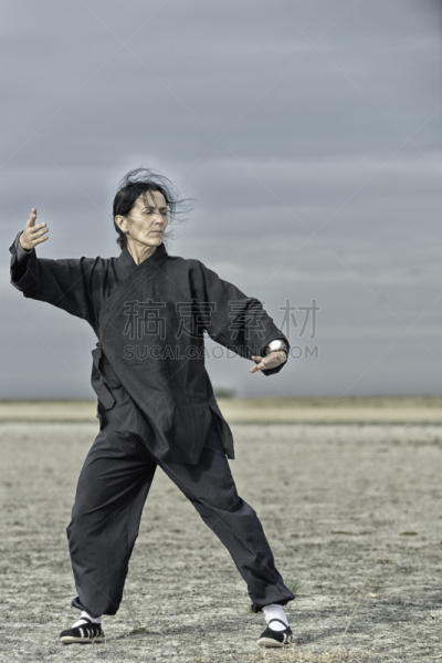 气功,武术,太极,中国功夫,垂直画幅,正面视角,智慧,偏远的,户外,白人