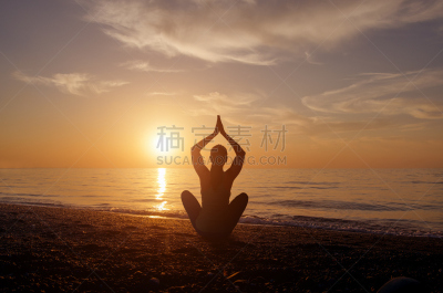 瑜伽,海滩,青年女人,普拉提 ,天空,沙子,早晨,夏天,剪影,日落