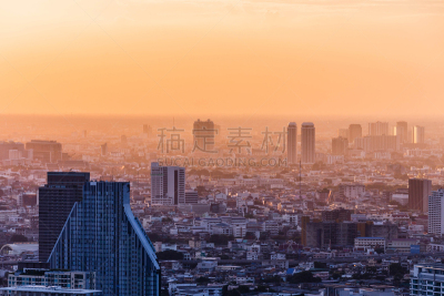 现代,城市,曼谷,市区,黄昏,金色,办公大楼,紫色,日光,阴影