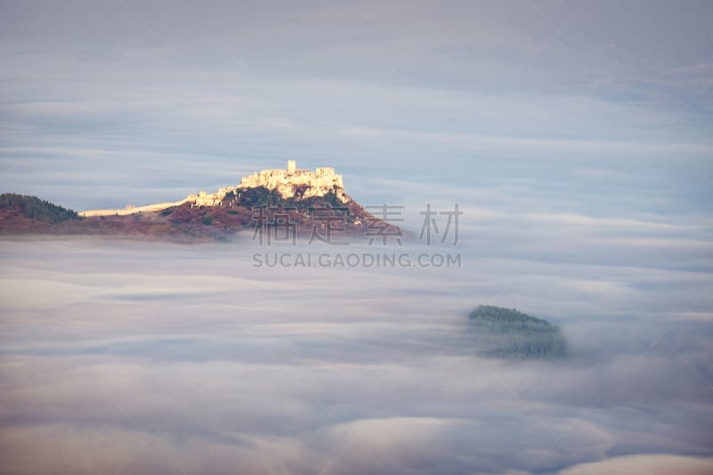 斯洛伐克,风景,城堡,云景,黎明,在上面,皮斯基赫拉德,塔特里山脉,天空,水平画幅