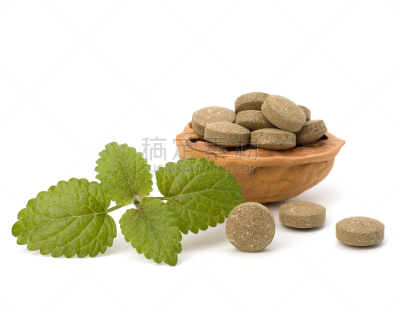 草本,药丸,水平画幅,无人,色彩鲜艳,胡椒薄荷,白色背景,阴影,背景分离,薄荷叶