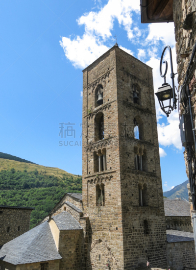 Church of Durro example of Romanesque art, in the Catalan Pyrenees. valley of BohÃ­ in Catalonia, Spain