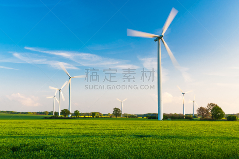 风力发电站,转动的风车,自然,天空,未来,风,草地,水平画幅,绿色,进展
