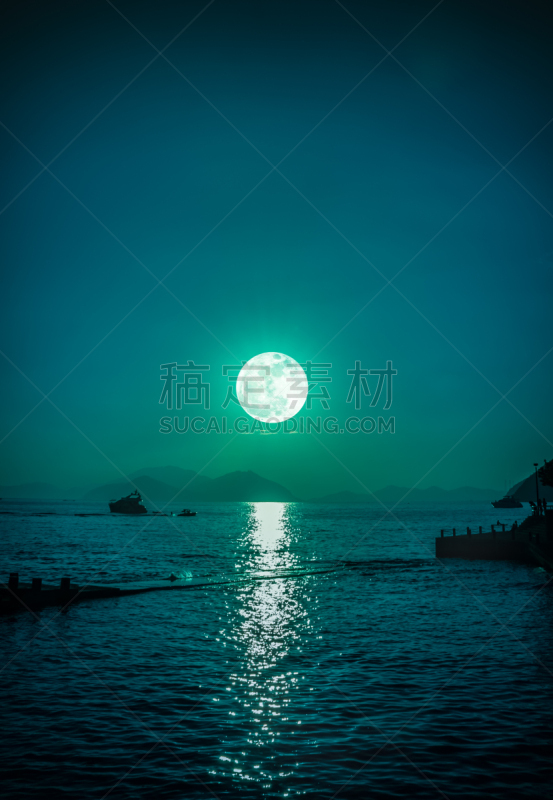 夜晚,自然,风景,宁静,月亮,背景,海洋,平底船,秘密,旅途