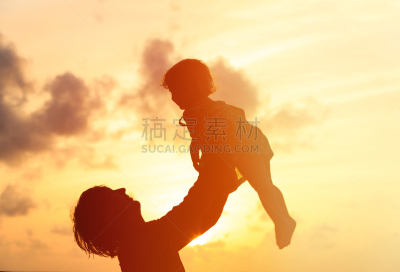 女儿,父亲,小的,休闲游戏,父母,曙暮光,黄昏,父女,拿着,海岸线