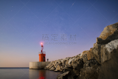 灯塔楼,海滩,海洋,意大利,男人,小的,钓鱼,反射,摄影,日落