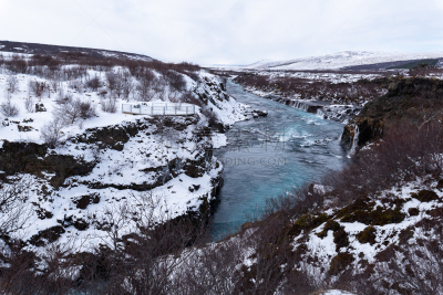 hraunfossar,瀑布,寒冷,长的,环境,雪,植物,河流,岩石,户外