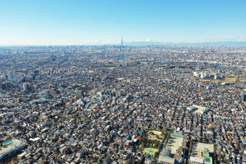 东京,江户川,高视角,摄像机拍摄角度,厚的,城镇景观,风景,图像,半空中