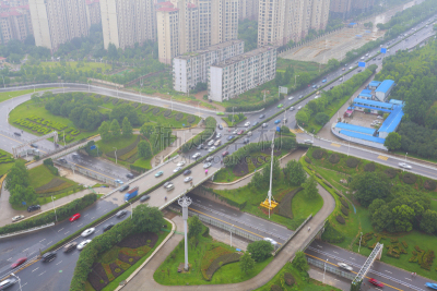 高架道路,城市,航拍视角,南昌市,江西省,田径跑道,人行桥,立交桥,水平画幅,高视角