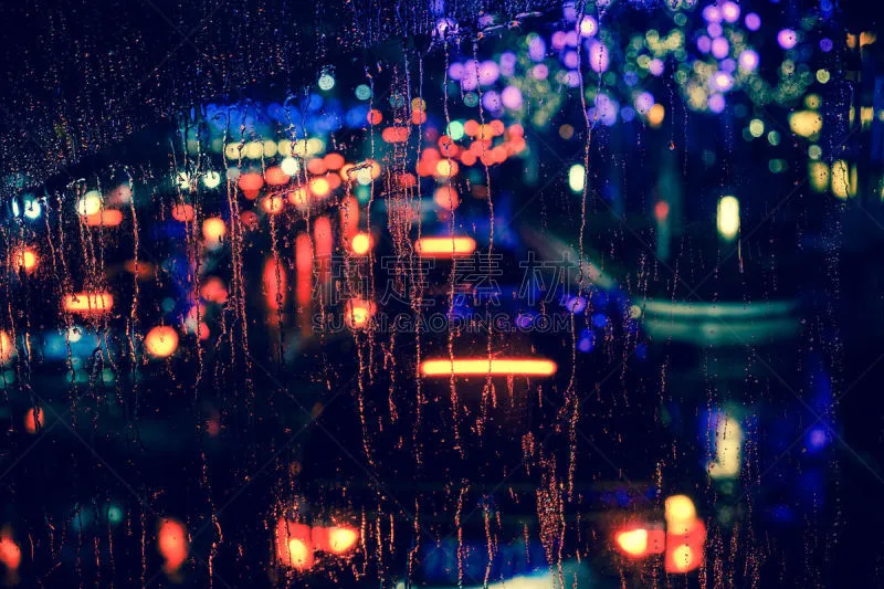 照明设备 窗户 雨滴 路 背景虚化 加尔各答 霓虹色 水 暴风雨 水平画幅图片素材下载 稿定素材