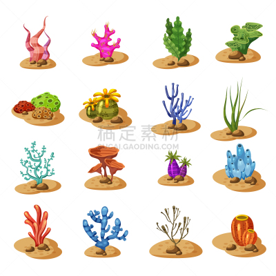 植物,卡通,水下,海洋,海草,矢量,白色背景,高雅,分离着色,绿藻
