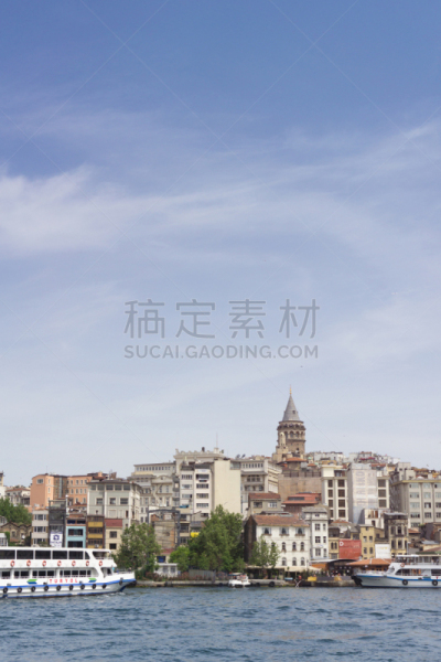 加拉太塔,伊斯坦布尔,都市风景,热那亚人,博斯普鲁斯海峡,马尔马拉海地区,垂直画幅,建筑,无人,蓝色