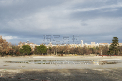 湖,冬天,西班牙,马德里,特拉华,坎波广场,摄像机拍摄角度,水,天空,公园