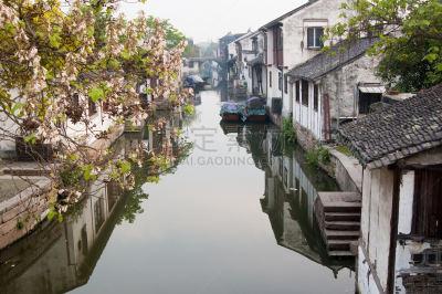 周庄,水,江苏省,灯笼,水平画幅,墙,运河,古老的,旅行者,户外